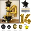 Decoração de festa 1 conjunto de balão de aniversário preto dourado com número de 32 polegadas para adulto 18 0 30 40 50 anos bola