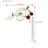 Hair Clips Rhinestone Tassel Twist Hairpin Red Flower Hair Clip for Women Elegant pEARL Hairup Hair Claw Barrettes Girls Hair Accessories Y240329