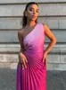 One Shoulder Tie Dye Pleated Maxi Dr Women Hollow Out Backl AreVel Robes 2023 Summer Chic Female Evening Prom Vestidos Q8TG#