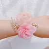 Filles demoiselle d'honneur poignet Frs perle Rhinestes Boutniere Satin Rose Bracelet tissu main Frs fête de mariage Accories M2tI #