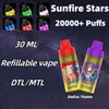 Originale Sunfire Tornado 20000 E sigaretta Sigigrafica a vape a vape a vape ricaricabile batteria a flusso d'aria bobina a flusso d'aria da 30 ml POD Preimpuggito da 20k Kit vapo Fakher 15000Puff Spagna Francia