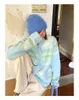 Tricots pour femmes Cardigan tricoté en vrac Femmes O Cou Coréen Manches longues Casual Sueter Mujer Y2k Bleu Pulls rayés Mori Girl Style Pull