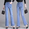 Kvinnors jeans 2024 Spring och Autumn High-midja broderad mikroflare högkvalitativ bredbensad byxor