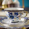 Xícaras de chá de porcelana azul e branca, conjunto lindo pires esmaltado, escritório, fermentação caseira, xícara de café da China 240328