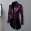 Costumes pour hommes Party Sequin Glitter Jacket pour hommes Collier Stand NightClub Costume de bal Manteau Brillant Embelli Stage Tuxedo Vêtements Patch