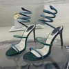 2024 Caovilla Stiletto Heel Sandálias Strass Embelezado Snake Strass Sapatos de Noite Mulheres De Salto Alto Designers Tornozelo Wraparound Sapato Jantar Sandálias