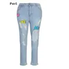 perl Plus Size Letter Gedrukt Gescheurde Jeans voor Vrouwen Mid Taille Elastisch Potlood Demin Broek Casual Straat Broek Herfst Kleding h3IY #