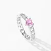 Anelli a grappolo Anello in argento sterling S925 con diamante simulato rosa a forma di cuore per catene da donna con un design unico e dolce