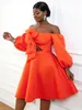 aomei бальные платья Dr для женщин больших размеров оранжевый с открытыми плечами и вырезами трапециевидной формы летние свадебные гостьи вечерние наряды 4XL I0Ym #