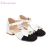 Dress Shoes 2024 Summer Comfortable White Beige Women Sandals Med Chunky Heels Office Lady Plus Big Small Size 10 30 43