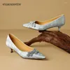 Dress Shoes Chinese Style High Heels Women Single Pointed Toe Stilettos Crystal Decor Shallow Mouth Elegant Lady Party