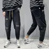 men's Casual Denim Vintage Wed Loose-Fit Tapered Carrot Pants Autumn Streetwear Embroidered Jeans Baggy Jogger Harem Pants m9qA#