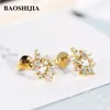 Boucles d'oreilles BAOSHIJIA solide 18 carats or jaune/blanc diamants naturels beaux bijoux femmes anniversaire