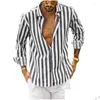 Men'S Casual Shirts Mens Black Loose Fit Top Men Fashio Long Striped Vertical Button Sleeve Dress Down Romper Drop Delivery Apparel C Dhgpk