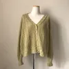 2024 Kvinnor Spring Summer Sweater and Cardigans Low V-Neck Knit Topps LG Sleeve Hollow Out Sexy Cardigan Loose White Tops H0AI#