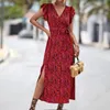 Casual Dresses Summer Women Bohemian Beach Ruffles V-neck Dress European And American Style Sexy Chic Specific Female Long