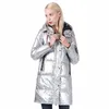 2022 Winter Jacket Women Sier Holographic Glitter Quilted Hooded Lg Women's Winter Coat Hooded Thick Down Jackets Parka L04T#