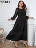 Plus -storlek Dres för kvinnor Autumn Black LG Lace Dr Women LG Sleeve Hollow Out Sexy Party Dr High midje Maxi Dres V9JV#