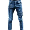 Retro Moto Biker Gerade elastische Jeans Männer Reißverschluss Loch Streetwear Punk Skinny Denim Cargo Hosen Pantales Hombre Y2K Kleidung f2ae #