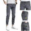 fi Label Men's Gray Stretch Jeans New Slim Fit Simple Persality Male Clothing Casual Skinny Denim Trousers Z1Be#