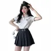 2024 chinesische Slim Fit Schülerin Nachtclub Kleidung Student JK Uniform Bluse + Plaid Faltenrock Set Streetwear 30pL #