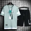 Summer Mens Casual 2sts Short Sleeve Cotton Set T-shirt Shorts Byxa Suits Streetwear Top Set Tees Trouser Tracksuit 240325