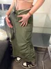 Work Dresses 2024 Fall Green Long Cargo Skirt Vintage Pocket High Waist Pencil Loose Women Skirts Street Sexy Jeans Faldas Streetwear