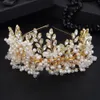 Sier Luxury Rhineste Bridal Crown Trendy Pearl Crystal Diamds Wedding Headband Hair Accessies Gold Handmade kopstuk 74xv#