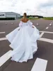 Ny designbåthals avtagbar puffhylsa veck a-line bröllop dres brudklänningar vestido de noiva skräddarsydd p25q#