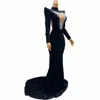 sexy Stage Evening Black Veet Sier Rhinestes Big Train Dr Crystals Outfit Nightclub Birthday Party Gowns Collectis E3mH#
