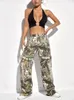 chicever Camoue Denim Trousers For Women High Waist Patchwork Butt Colorblock Loose Wide Leg Pants Female Autumn Clothes s9LS#