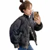 Streetwear Noir Court Parkas Femmes Tweed Patchwork Recadrée Manteaux D'hiver Cott Rembourré Puffer Vestes Coréen Casual Outwear 08yp #