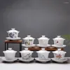 Teaware Sets High Quality White Bone China Gaiwan Tea Set Teaset TeaPot Travel Ceramic Chinese Porcelain Cup