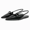 TRAF Slingback Flat Bottom Women Sandals Summer Black Leather Leather Pointed Woman Ballet Shoes Zaza Fashion Lowheel 240329