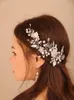 Pearl Crystal Rhineste FR Athoy Leaf Bridal Pasple i garnitur kolczyków Trendy ręcznie robione włosy ślubne akcenty G5XC#
