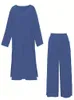 Plus Size Dames 2023 Herfst Tweedelige Outfits Lg Mouw V-hals Shirts Wijde Pijpen Broek Casual Cott linnen Trainingspakken Sets v0y7#