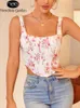 Tanques femininos Ásia Y2K Imprimir Corset Top Mulheres Patchwork Double Deck Zipper Boning Slim Fit Crop Floral Tank Tops Chic Summer Outfits Feminino