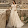 Robes sexy urbaines RODDRSYA robe de mariée vintage col rond manches 3/4 en dentelle robes de mariée appliques en tulle balayage train Boho vestidos de novia 2023 yq240329