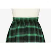 Rokken SISHION 2024 Een Lijn Swing Knoppen Lange Midi Vintage Groene Rok SS0037 Hoge Taille Plaid Voor Vrouwen Jupe