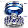 Trouwringen Mode-sieraden Paarring Eenvoudig Roestvrij staal Herenring Elegant Blauw/Wit Hart Zirkoon Damesringen Set Verlovingscadeau 24329