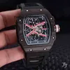 Herrenuhr für Herren, automatisch, luxuriös, mechanisch, rot, schwarz, Segeltuch, Gummiarmband, Tourbillion, begrenzt, Saphirglas, Kohlefaser