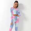 Lu Align T-Shirt Deux Pièces Ensemble Femmes Femmes Tie Dye Sportswear Yoga Ensemble Gym Manches Longues Chemises Jambières D'exercices Fitness Sports Yoga Survêtement Lemon Sports 2024