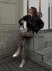 Calças femininas moda leopardo impressão magro ajuste lápis jeans para mulheres cintura alta senhoras zíper calças primavera chique feminino streetwear