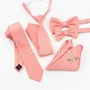 6 PCS Top Color Green Pink Blue Polyester Solid 6cm Tie Set Men Kids Wedding Bowtie Hankie Party Gift Cravat Shirt Accessory 240318