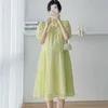 Maternity Dresses Korean Loose Pregnant Women Chinese Qipao Puff Sleeves Sweetheart Pregnant Women Chiffon Dress Soft and Lightweight DressL2403