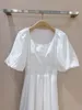 Classic round neck clean color dress