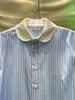 Haut de styliste à rayures bleues et blanches, petit col rond, chemise respirante pour femmes, printemps 2024