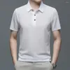 Homens camisetas Homens Malha Tee Leve Respirável T-shirt Verão Lapela Suave Camisa De Seda De Gelo Para Desgaste Solto Comutar