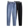 155kg Plus Size Jeans pour femmes Taille haute Slim Casual Loose Papa Pantalon Pantalon Hip 150-160 Noir Bleu 5XL 6XL 7XL 8sXL 9XL 05dH #