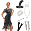 Partykleider Wepbel 1920er Jahre Vintage Pailletten Quaste Kleid Y2K Gatsby Frauen Kurzarm Bankett Ball Tanz Perlen Mantel
